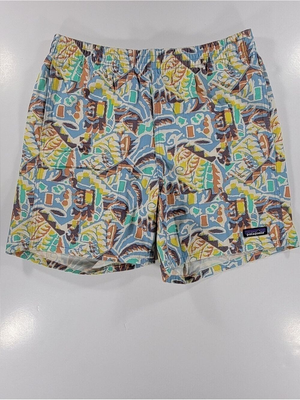 PATAGONIA Funhoggers Men's Shorts Medium Thriving Planet Lago Blue Casual Beach